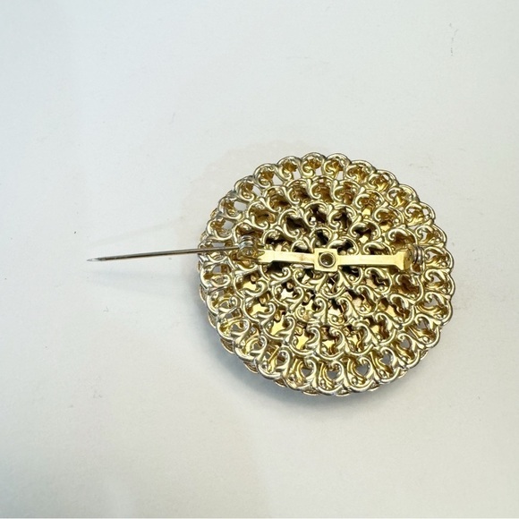 Chrysocolla Gemstone Cluster Pieces Gold Tone Brooch Pin Vintage - Picture 5 of 6